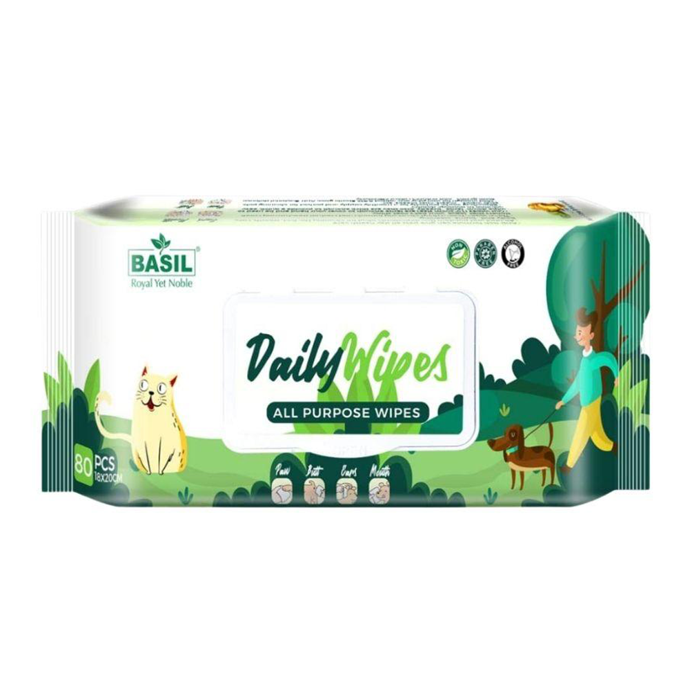 Basil Daily Care Pet Wet Wipes 80 Pieces A Petter Life