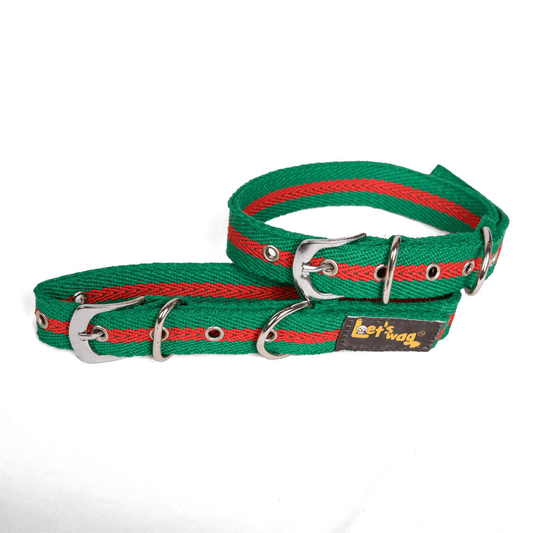 Let's Wag Buckle Fabric Collar – Green & Red
