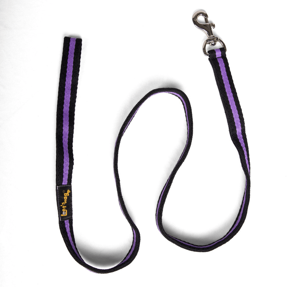 Let's Wag Single Handle Fabric Leash – Black & Purple