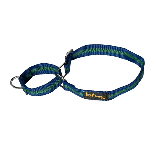 Let's Wag Martingale Fabric Collar – Blue & Dark Green