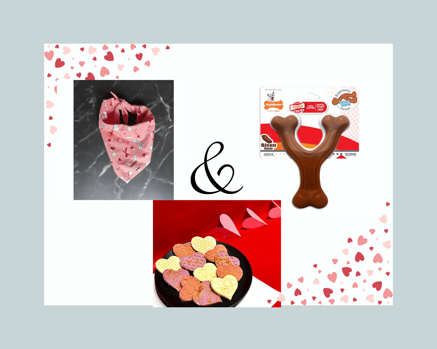 L'amour Fou Bandana  (XL), Nylabone Power Chew Wishbone Chicken (L) & Valentine's Day Special Cookies Combo For Large Breed