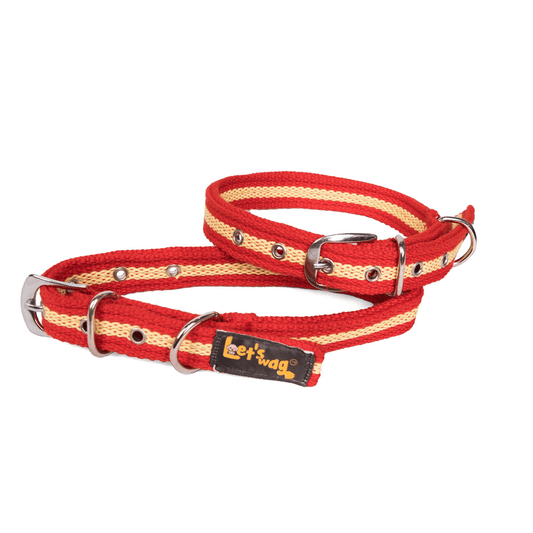 Let's Wag Buckle Fabric Collar – Red & Yellow